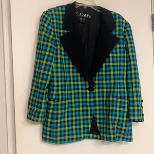 Vintage 80’s Escada by Margretha Ley Plaid Green Aqua Jacket Blazer